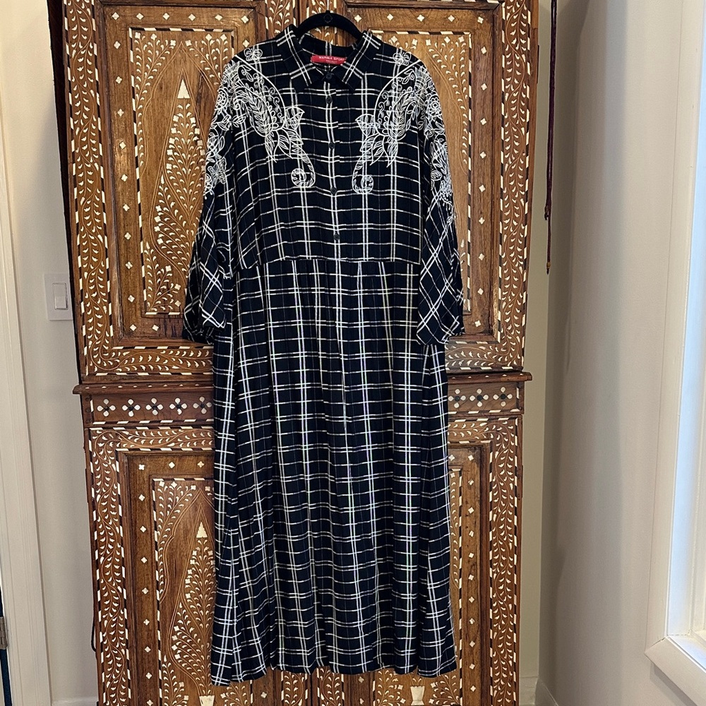 Marina Rinaldi Black and White Plaid Dress with Embroidery